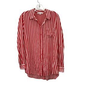 Jane and Delancey Red and White Striped Button-Down Shirt 3/4 Tab Sleeves Size M